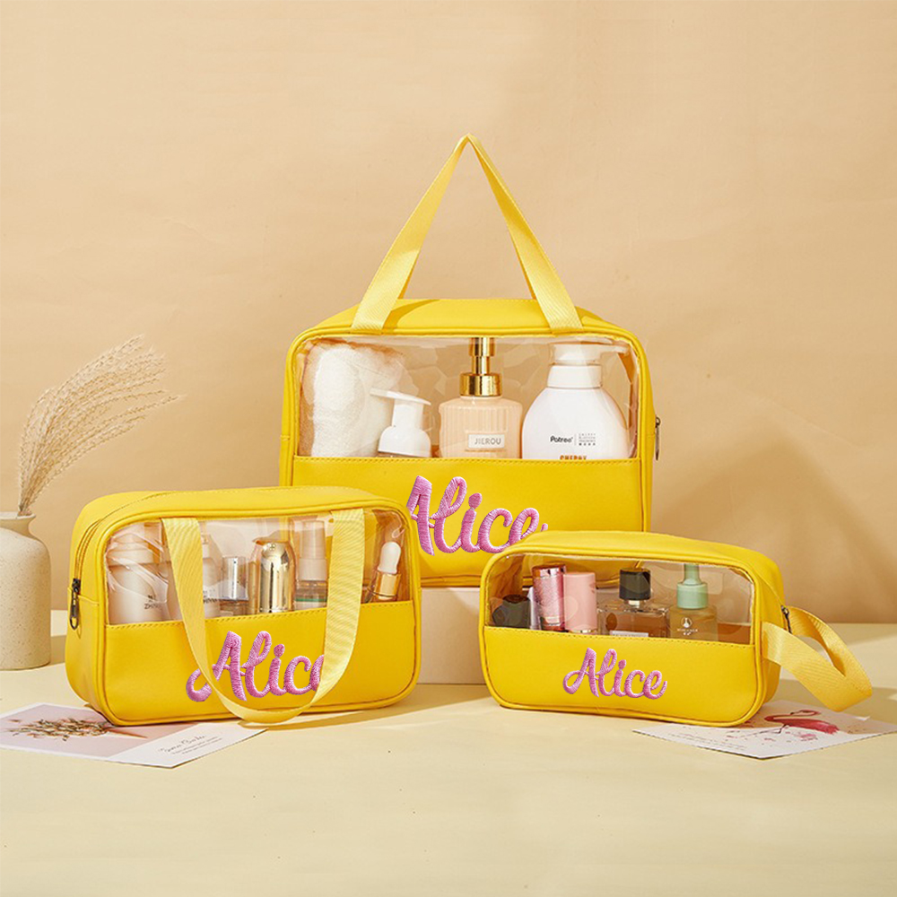 Personalized Embroidery Transparent Waterproof Cosmetics Toiletry Bag