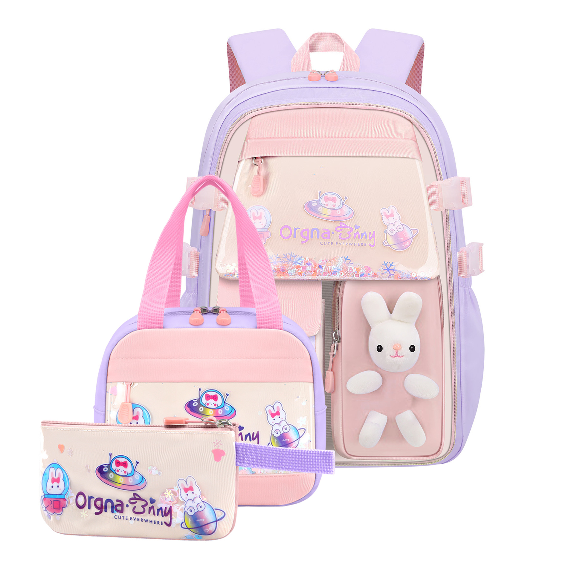 Personalized Upgraded Girls Backpack with Plush Bunny