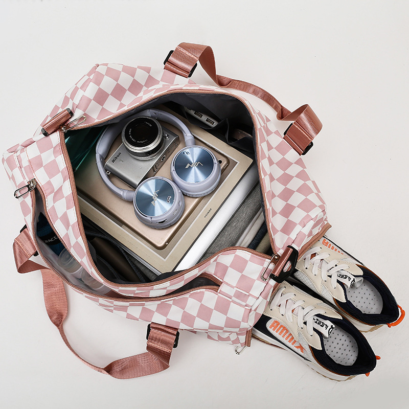 Personalized Chenille Patch Checkered Duffle Bag