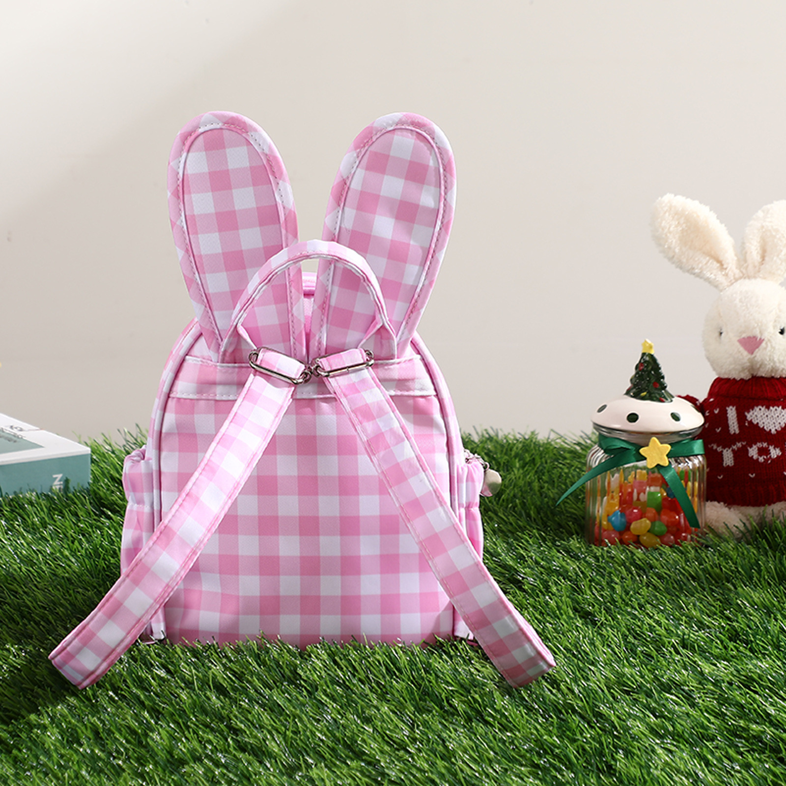 Personalized Embroidery Gingham Easter Bunny Backpack