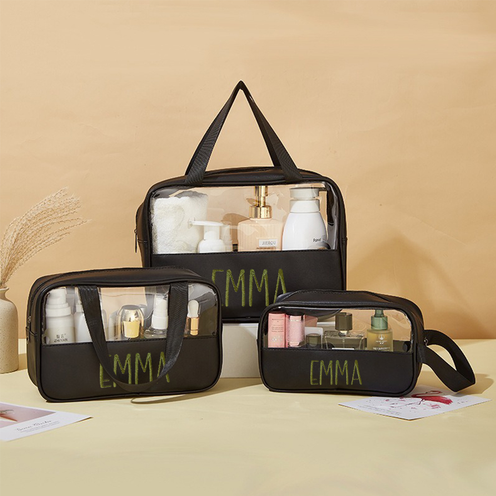 Personalized Embroidery Transparent Waterproof Cosmetics Toiletry Bag