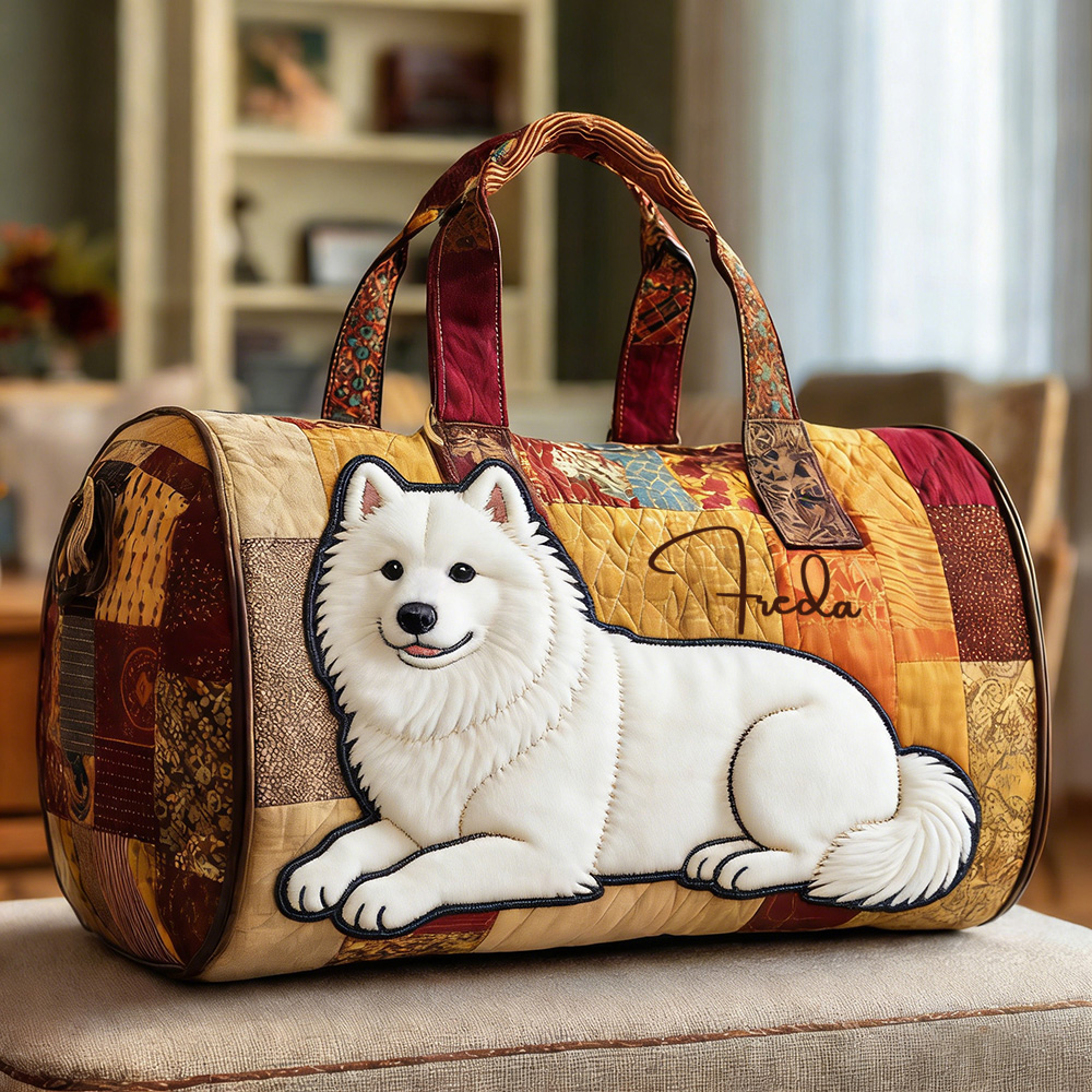 Personalized Crafted Samoyed Quilted Duffle Bag | VEDuffle15