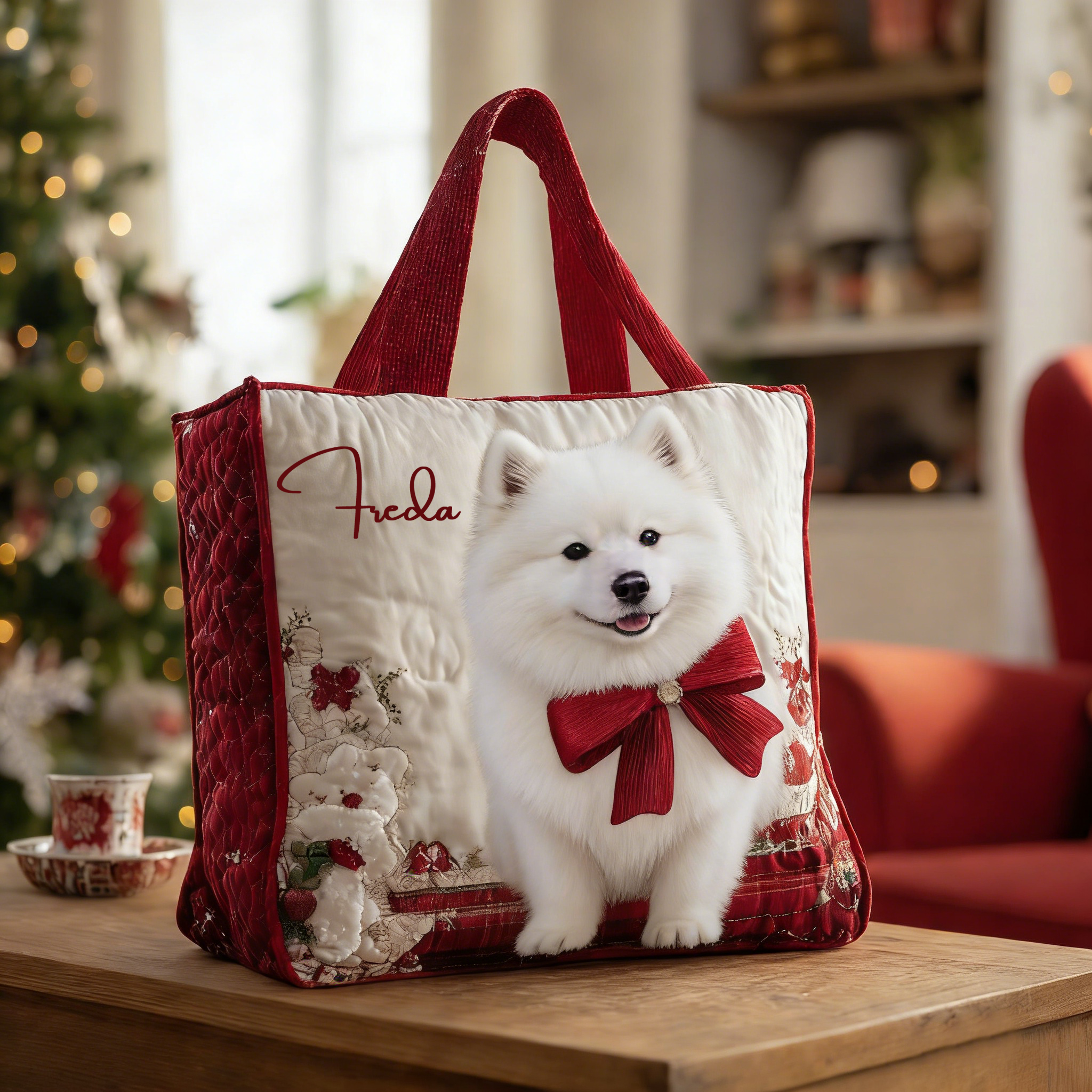 Personalized Crafted Samoyed​ Quilted Tote Bag | VETote57