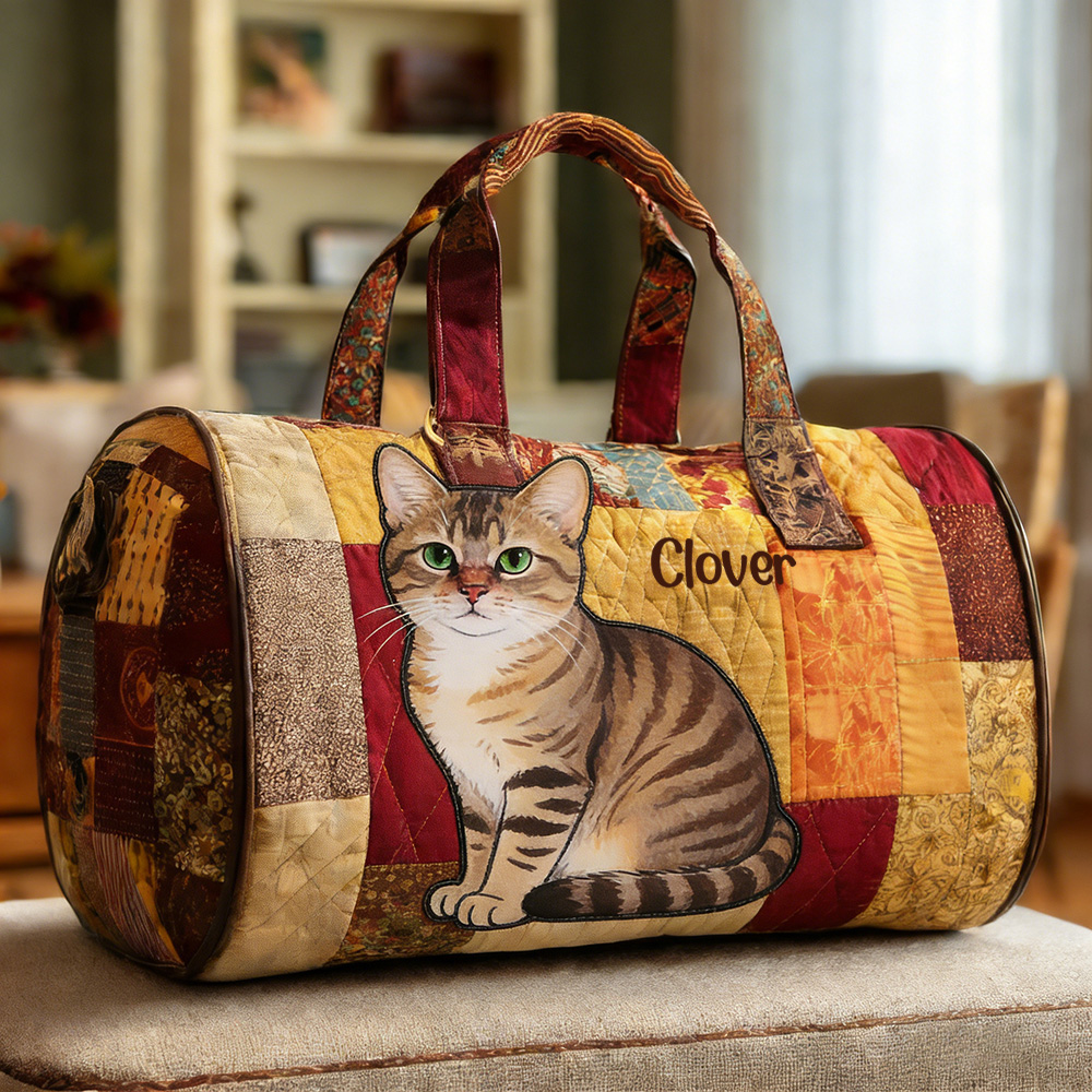 Personalized Crafted Scottish Fold Quilted Duffle Bag | VEDuffle34
