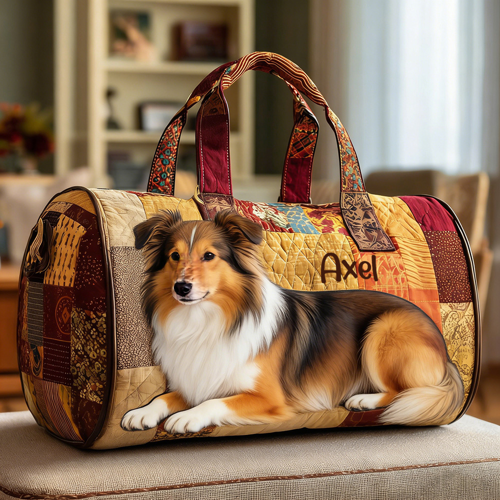 Personalized Crafted Shetland Sheepdog Quilted Duffle Bag | VEDuffle18