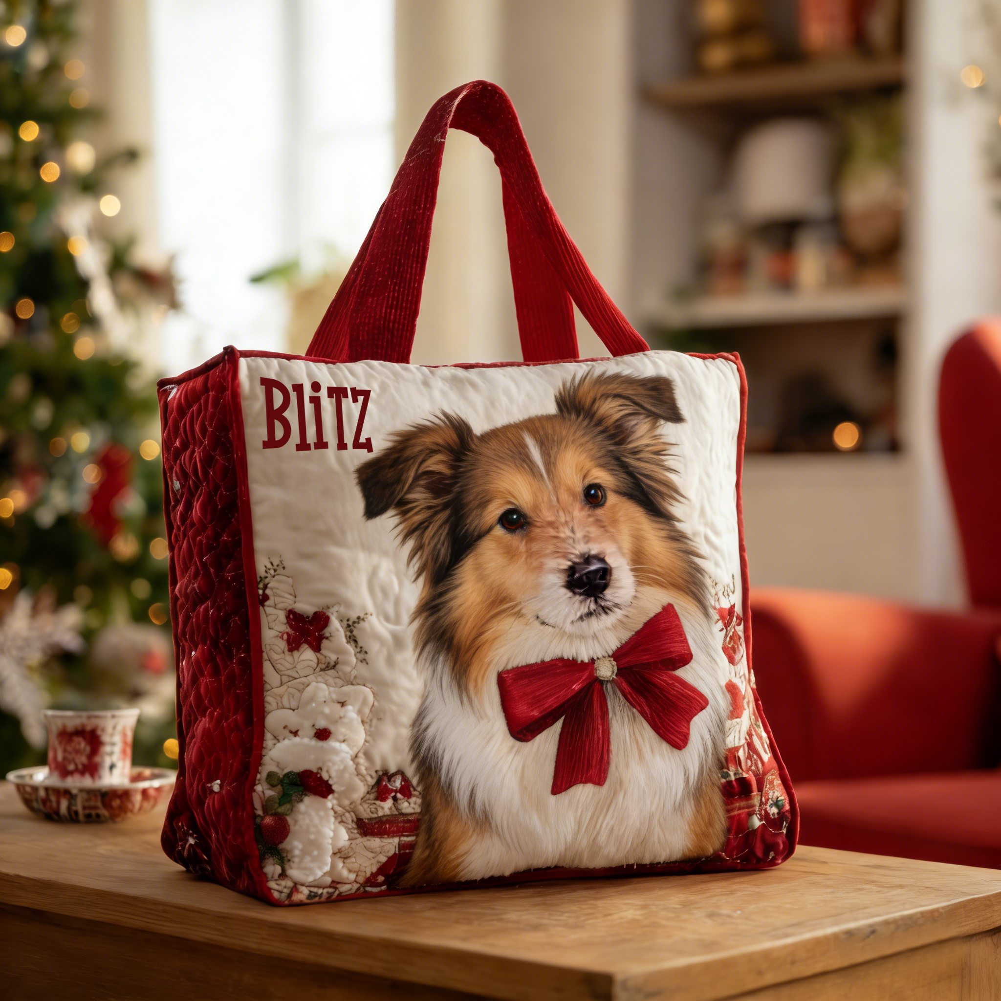 Personalized Crafted Shetland Sheepdog​ Quilted Tote Bag | VETote60