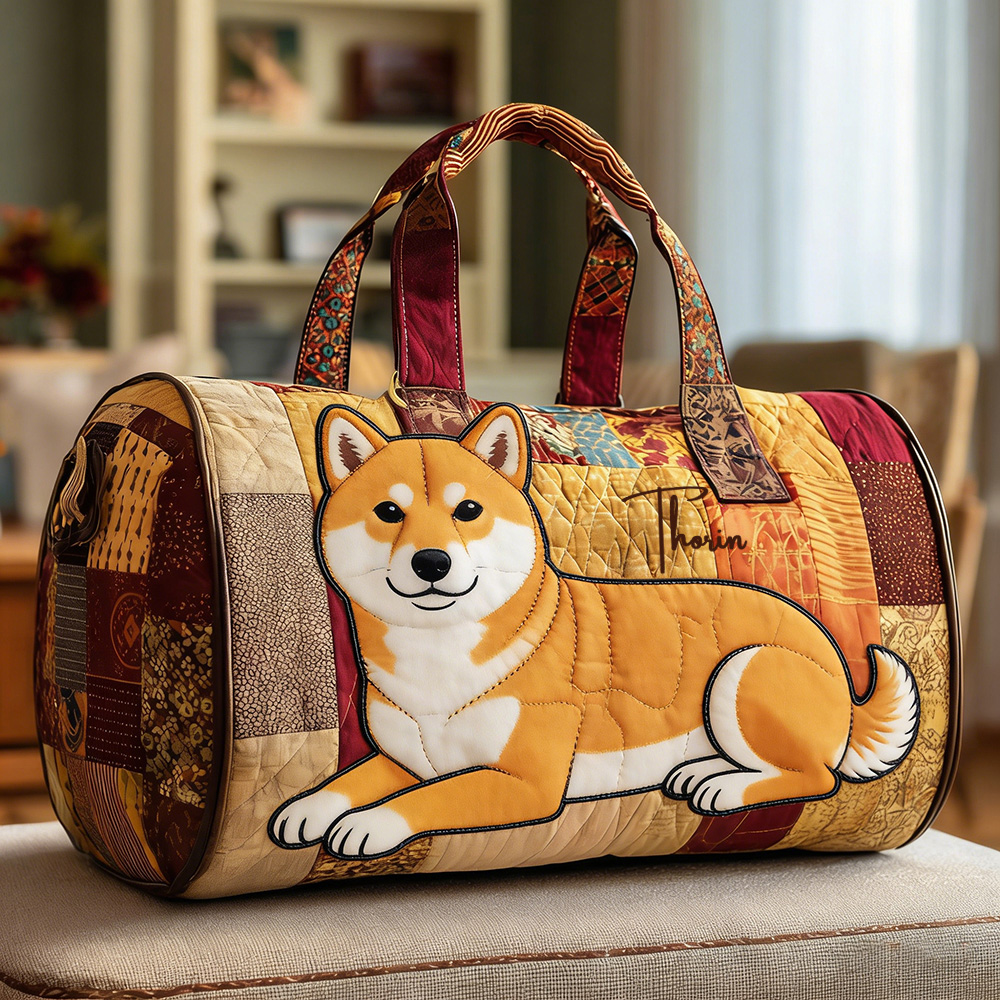 Personalized Crafted Shiba Inu Quilted Duffle Bag | VEDuffle19
