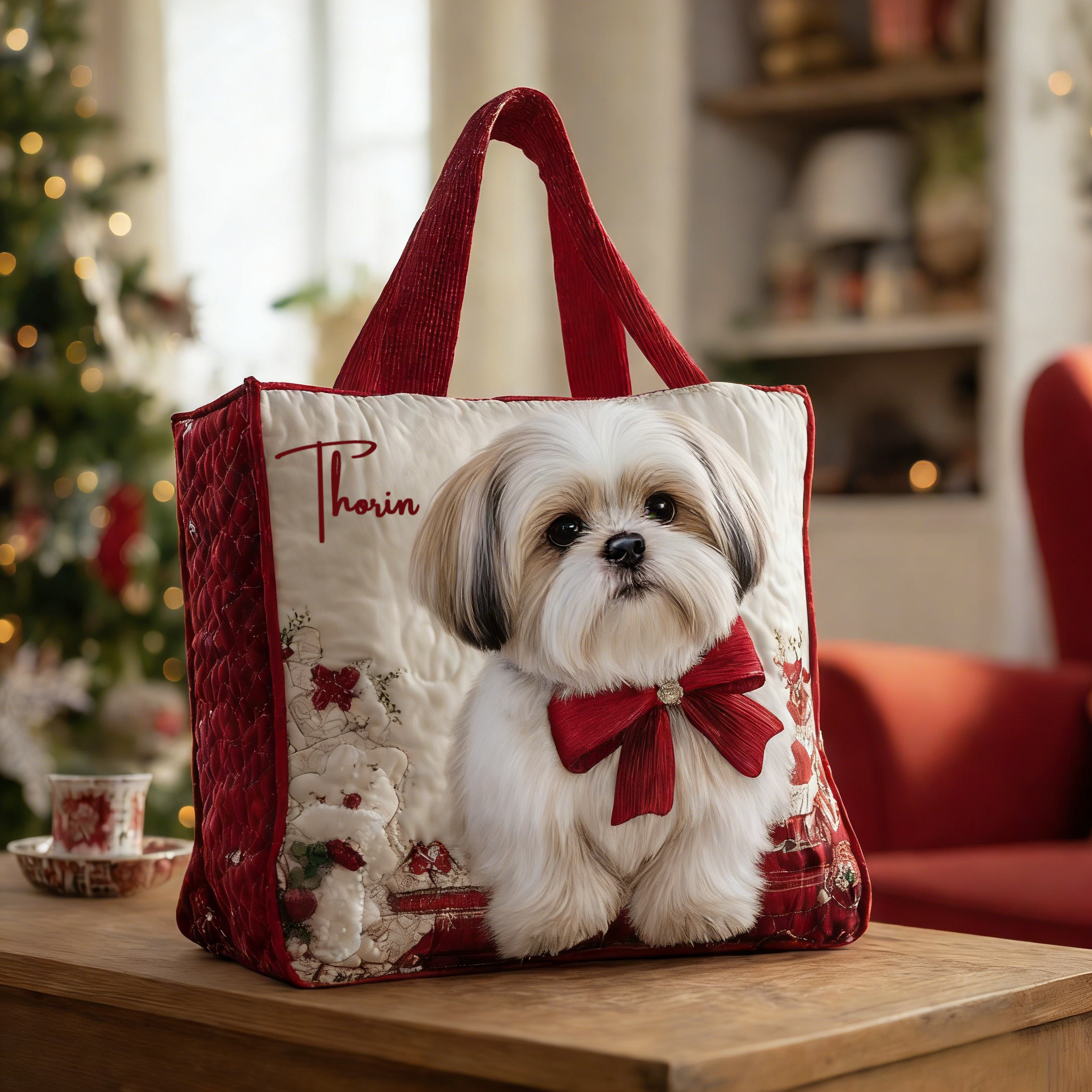 Personalized Crafted Shih Tzu Quilted Tote Bag | VETote62