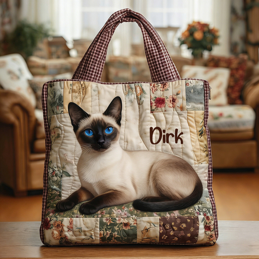 Personalized Crafted Siamese Cat‌ Quilted Tote Bag | VETote03