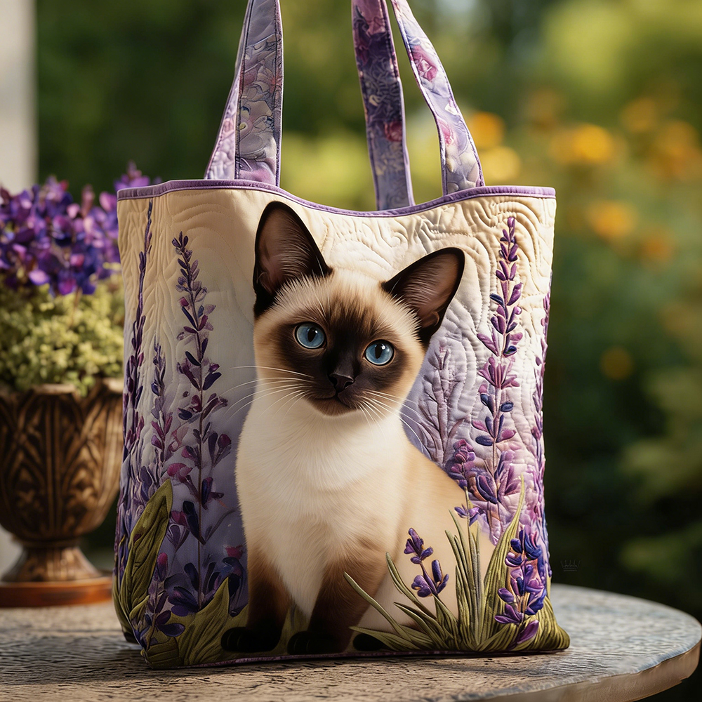 Crafted Siamese Cat‌ Quilted Tote Bag | VETote118