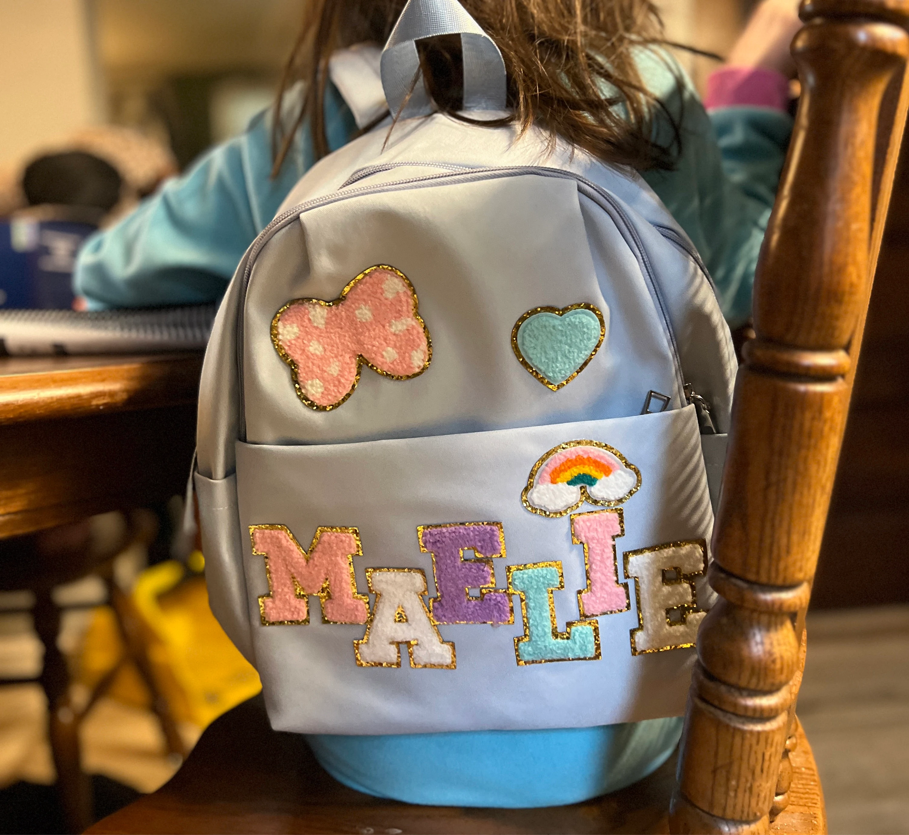 Personalized Chenille Letters Patch Kids School Backpack