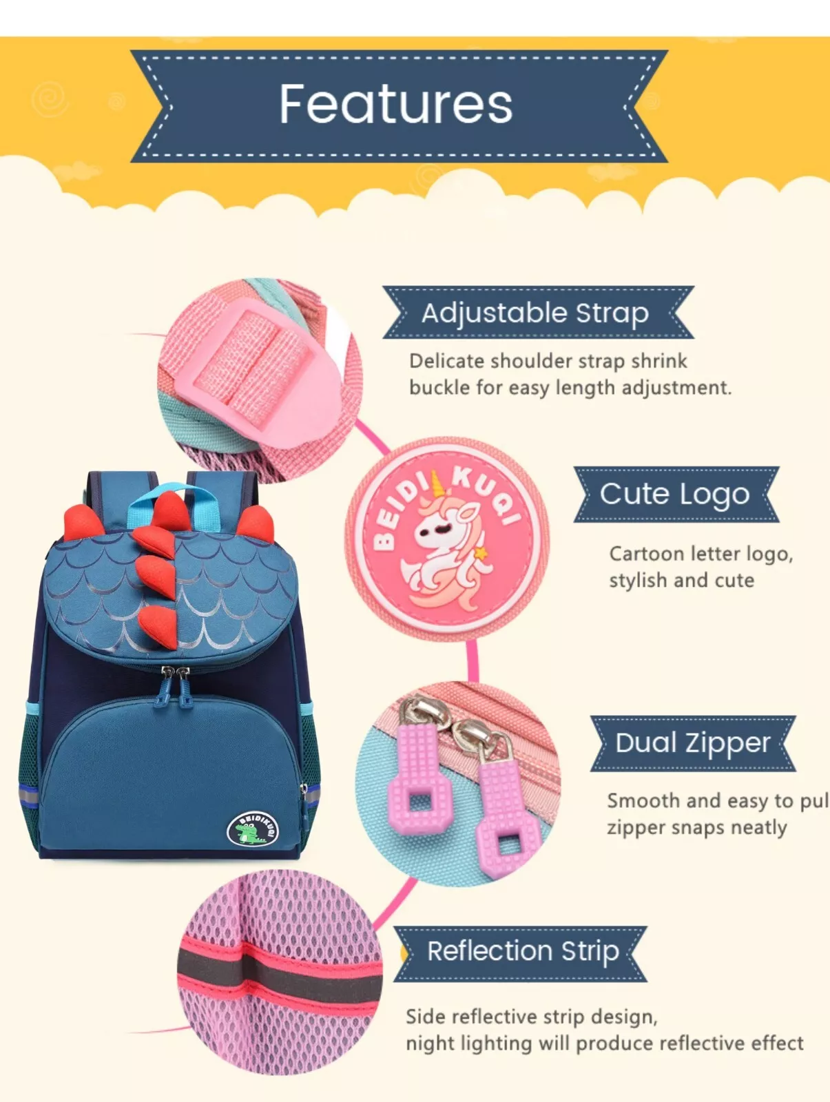 Personalized Cute Dinosaur School Backpack