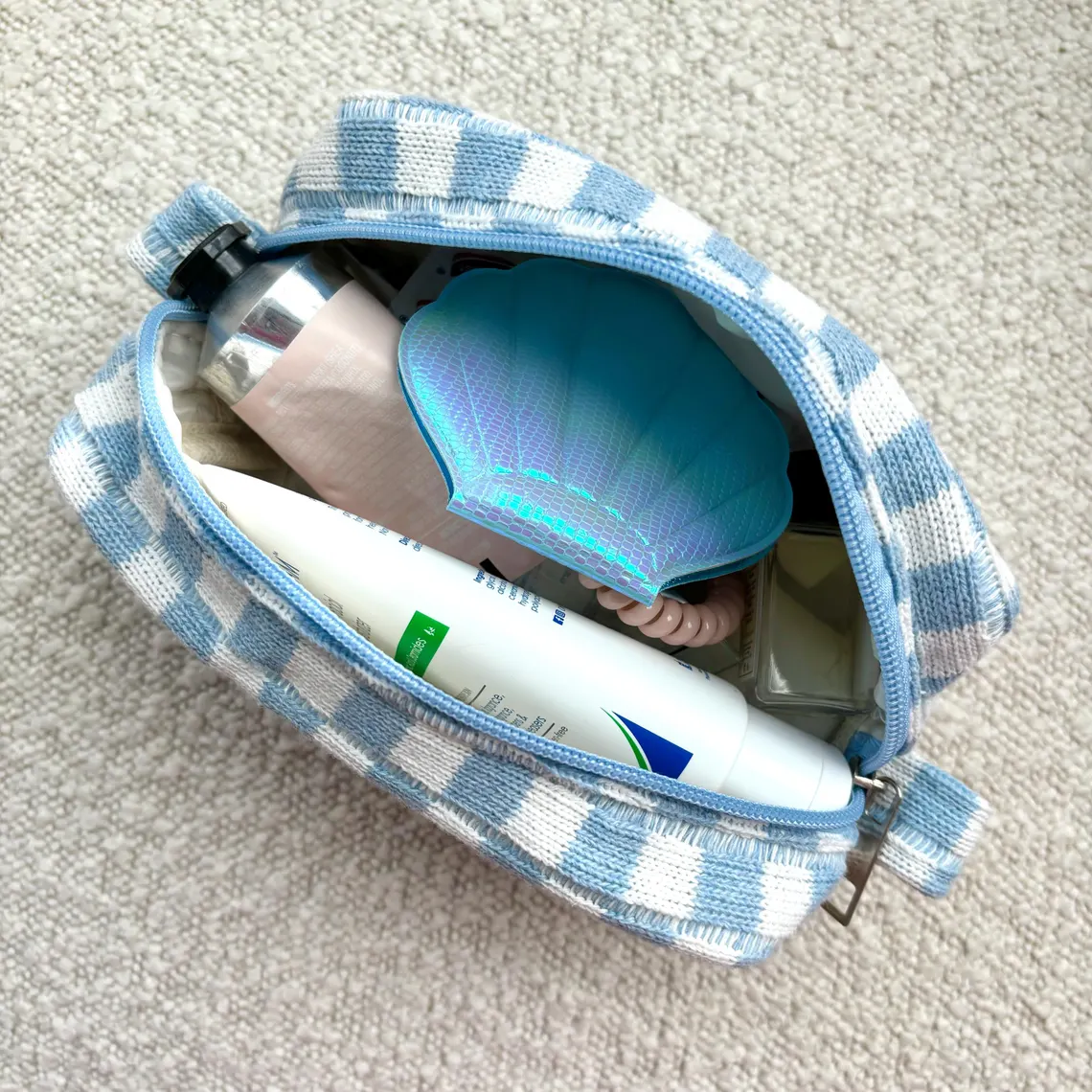 Personalized Checkered Pearl Patch Checkered Makeup Bag