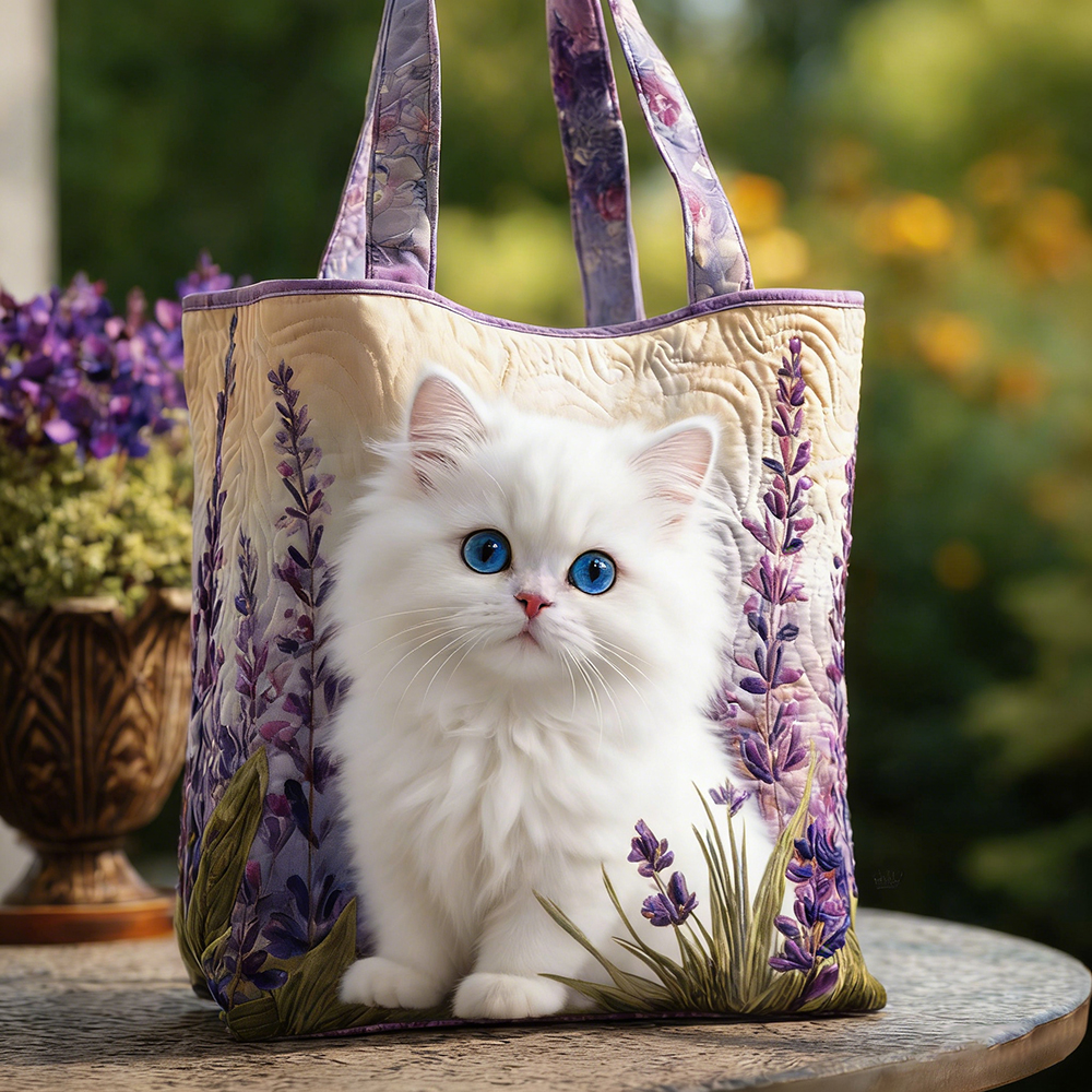 Quilted Cat Lavender Tote Bag