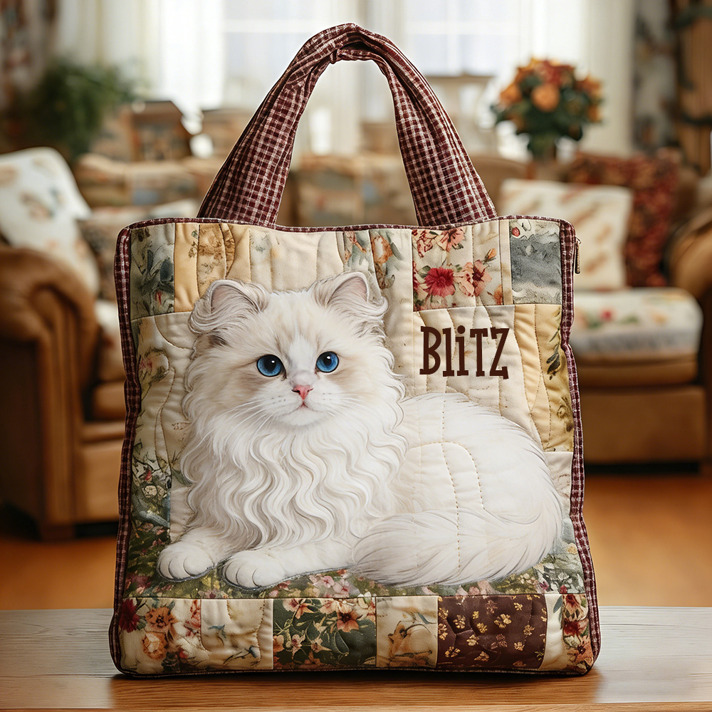 Personalized Crafted White Persian Quilted Tote Bag | VETote06
