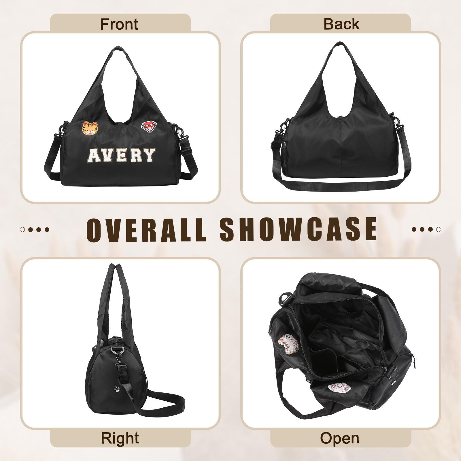 Personalized Chenille Letter Patch WaterProof Sport Travel Bag