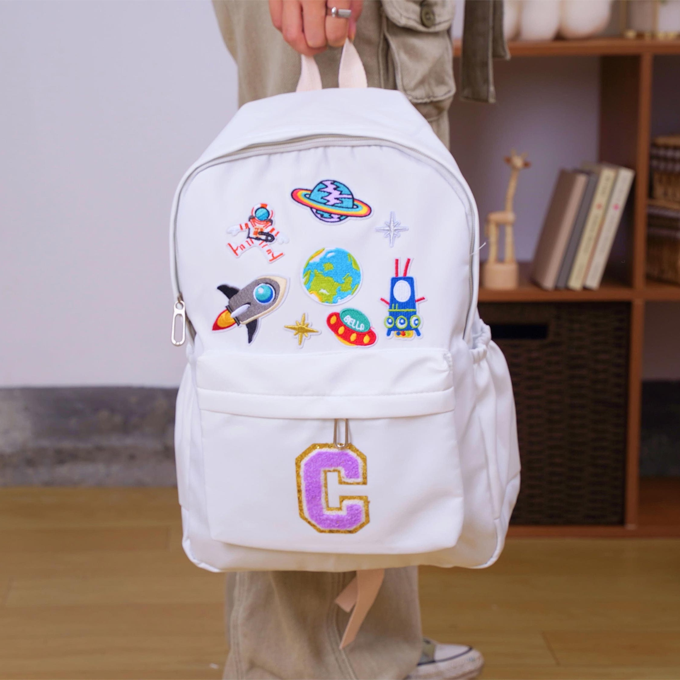 Personalized Chenille Letters Patch Kids School Backpack Set