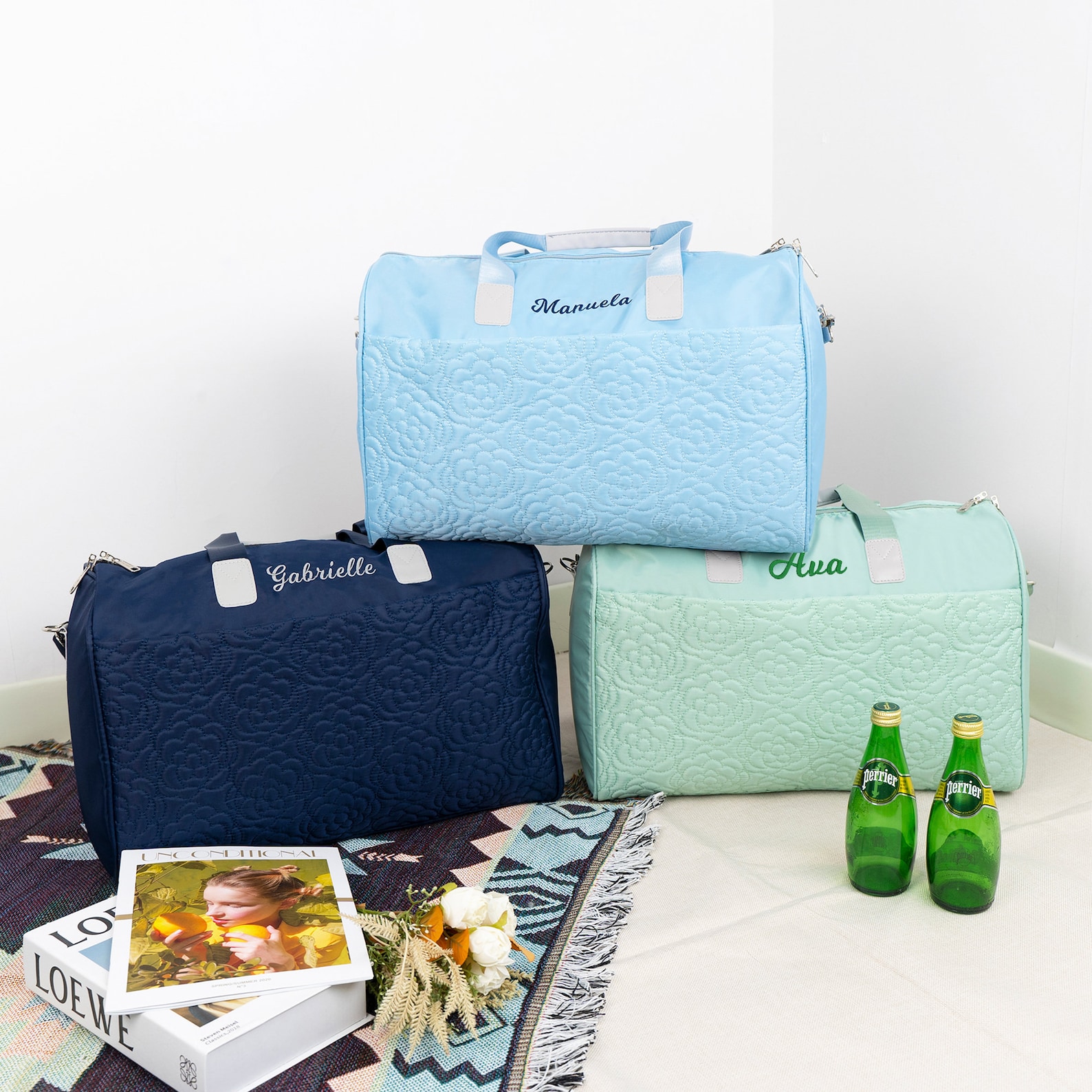 Personalized Embroidery Floral Oxford Fabric Duffle Bag