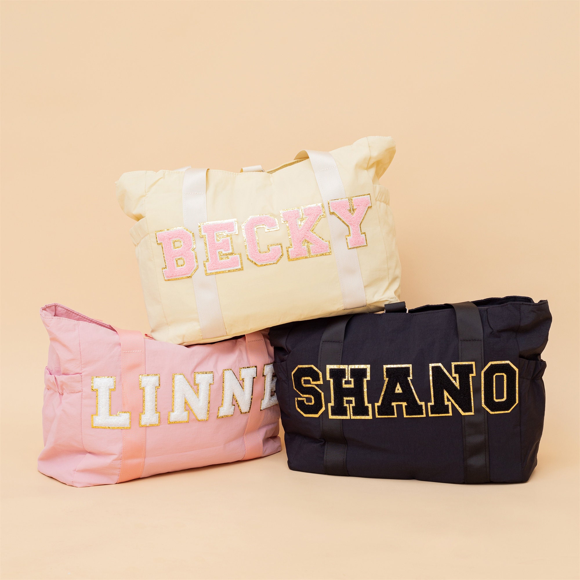 Personalized Chenille Letter Shoulder Tote Bag