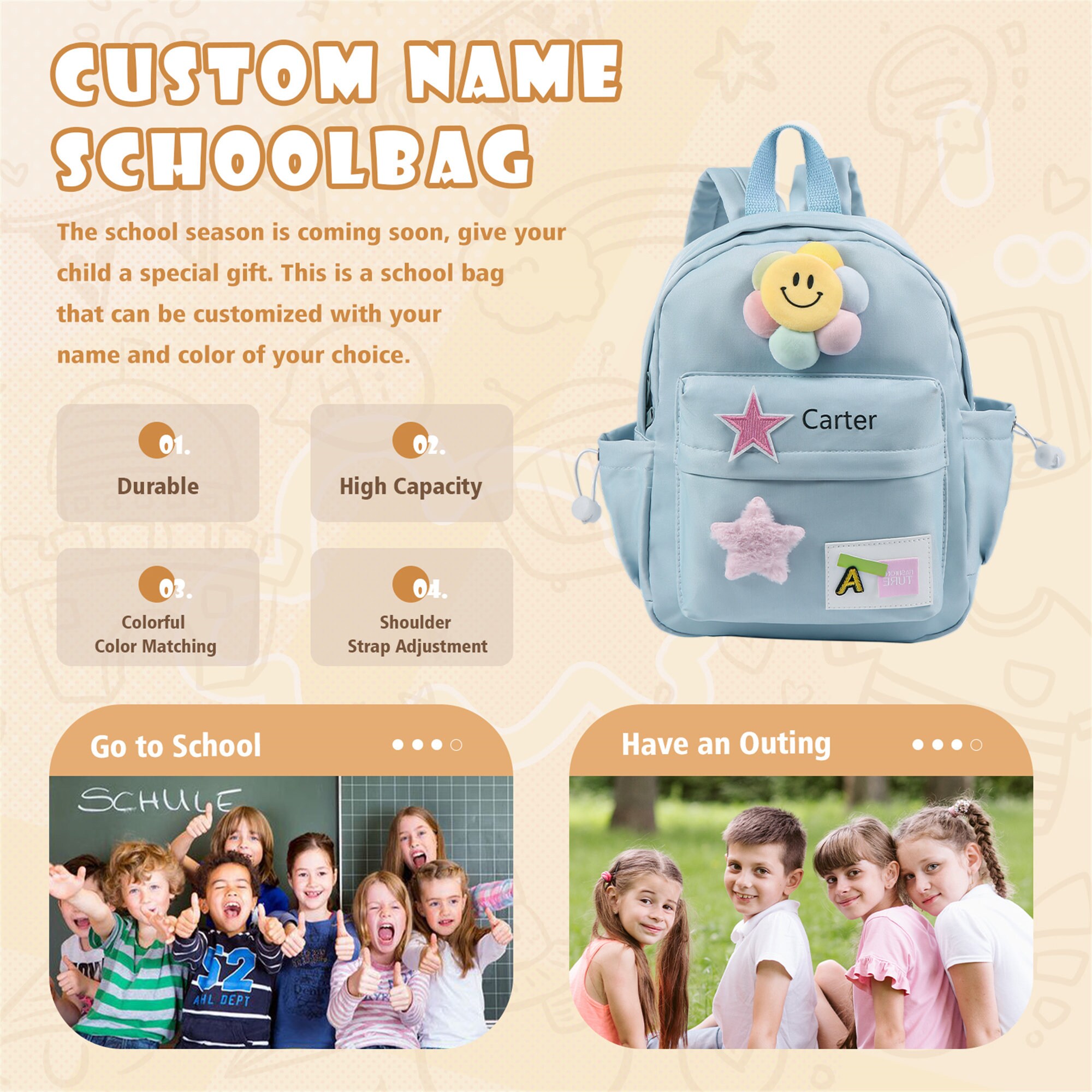 Personalized Kid Cute Sunflower Backpack