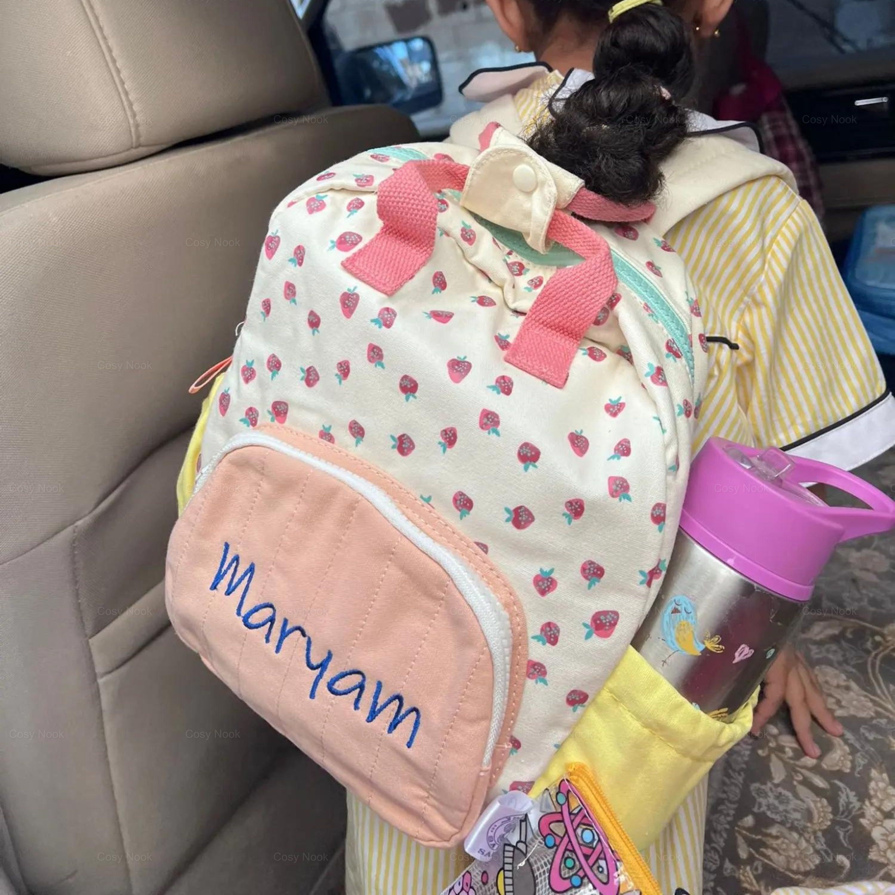 Personalized Embroidery Kid Strawberry Canvas Backpack