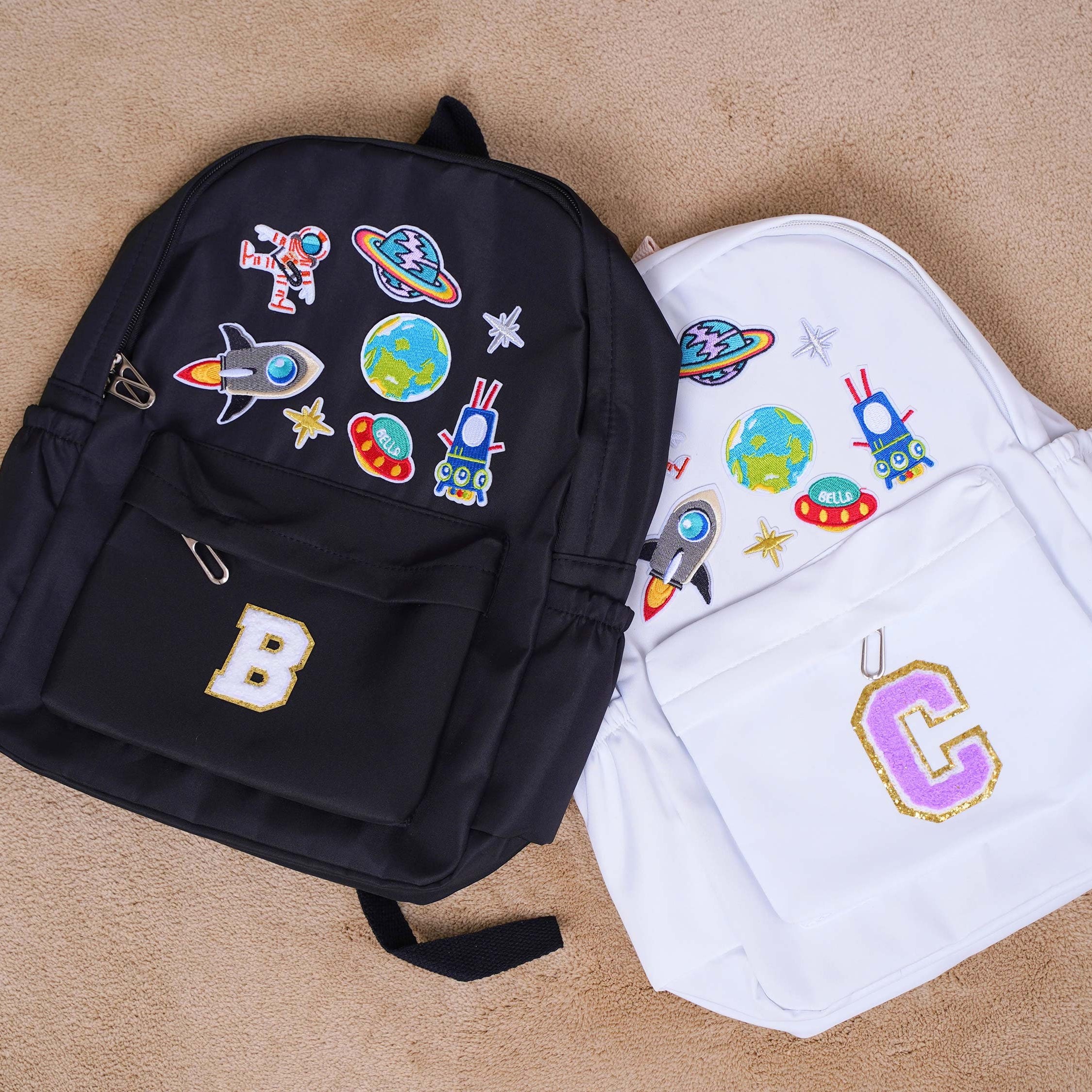Personalized Chenille Letters Patch Kids School Backpack Set
