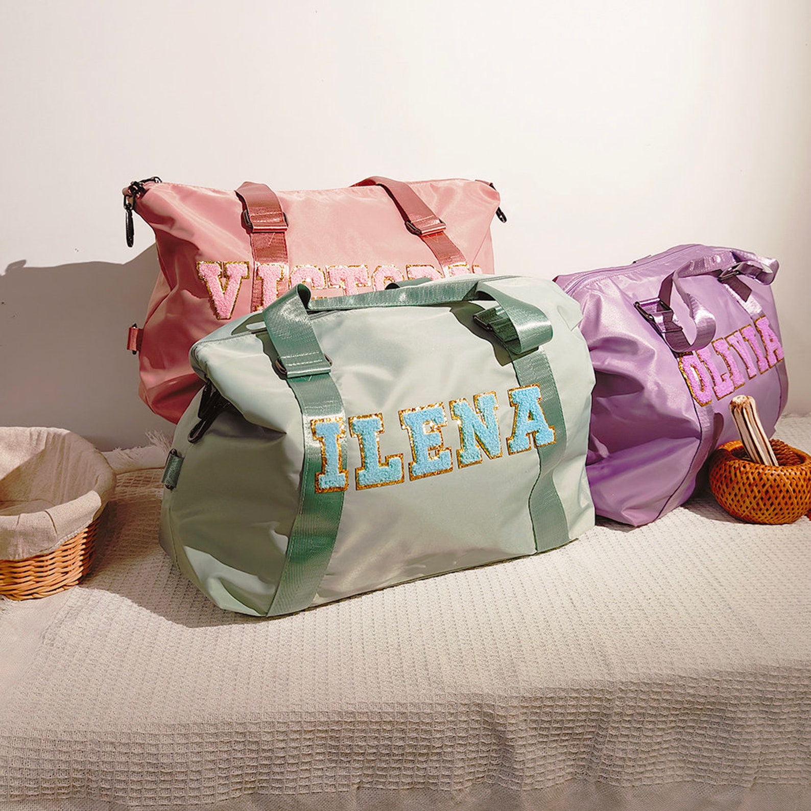 Personalized Chenille Letter Water Proof Duffle Bag