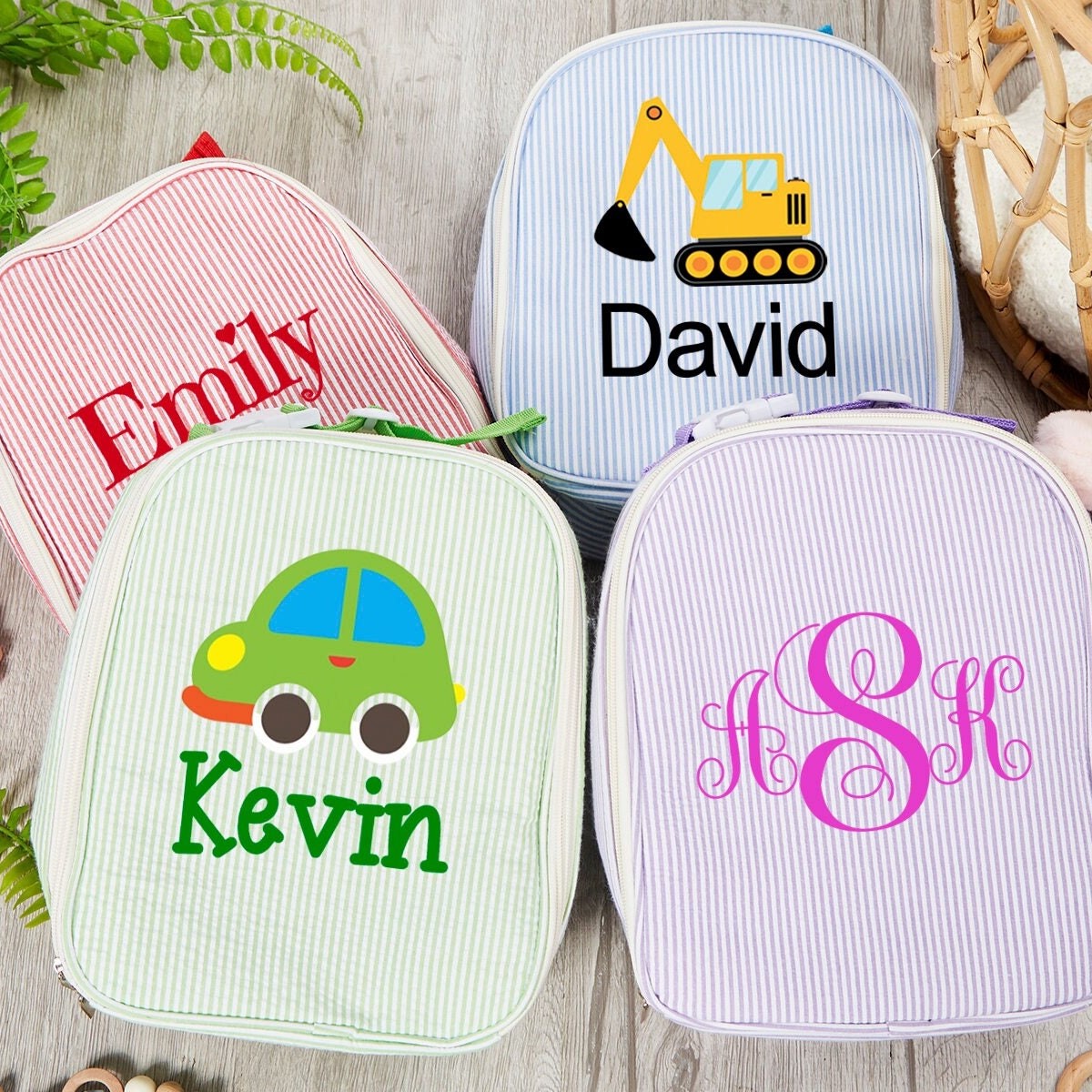 Personalized Cute Pattern Kids Seersucker Lunch Bag