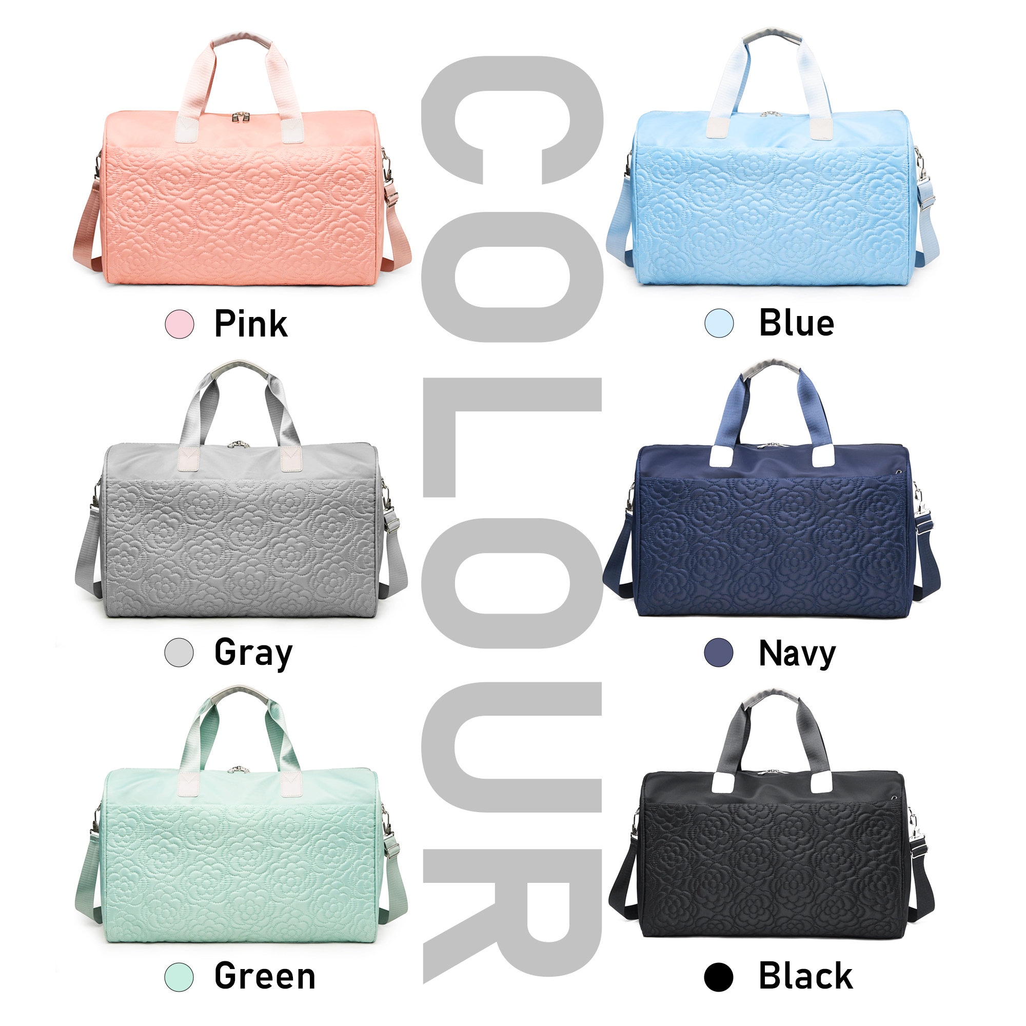 Personalized Embroidery Floral Oxford Fabric Duffle Bag