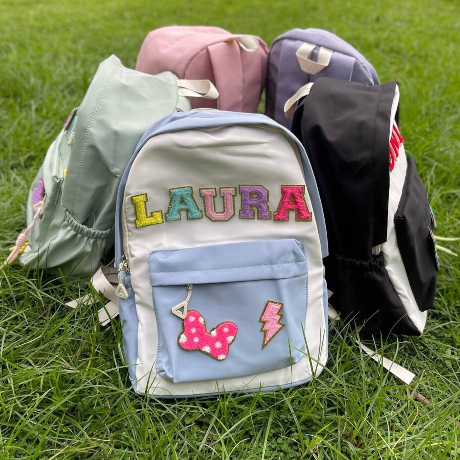 Personalized Chenille Letters Patch Kids School Backpack