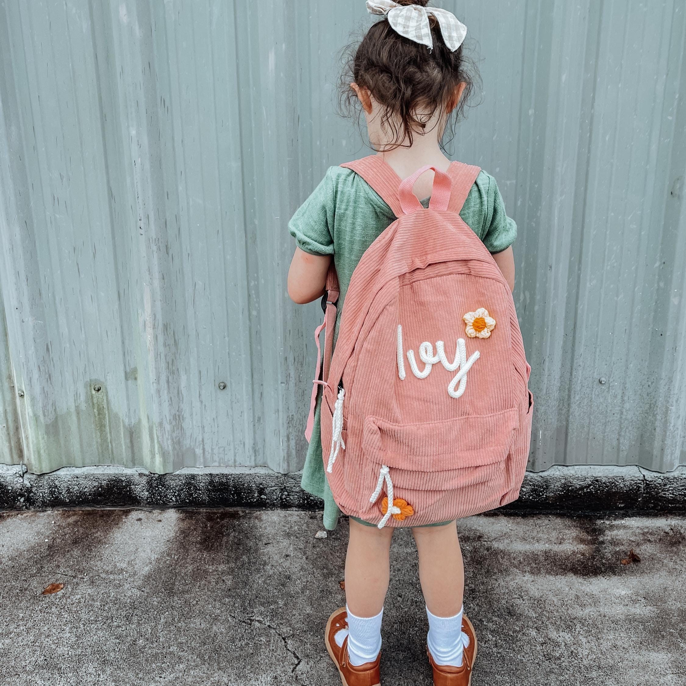 Personalized Knitted Wire Name Floral School Backpack
