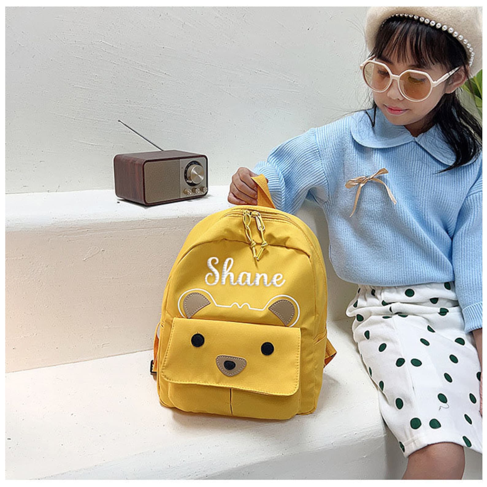 Personalized Embroidery Kid Color Bear Backpack