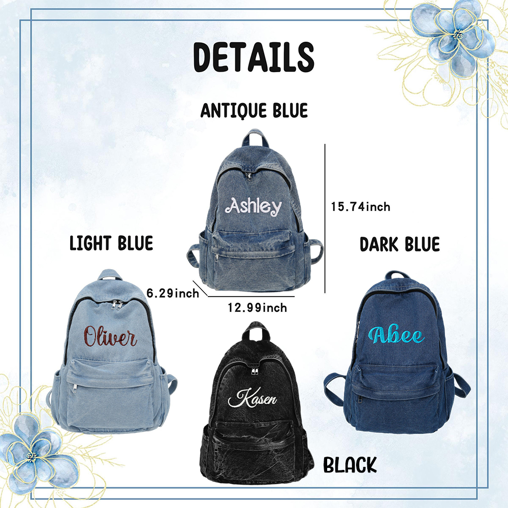Personalized Embroidery Denim Backpack