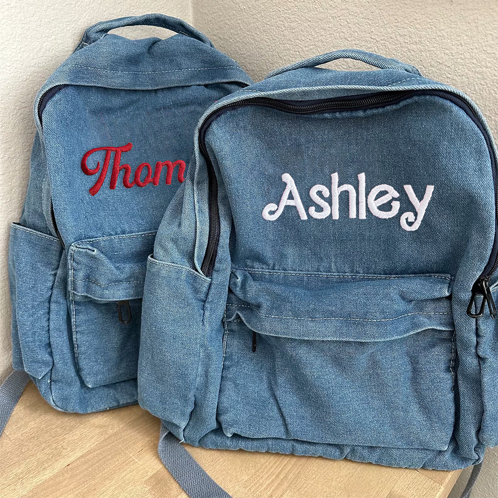 Personalized Embroidery Denim Backpack