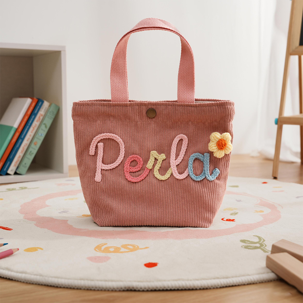 Personalized Hand Embroidery Corduroy Backpack and Handbag Set