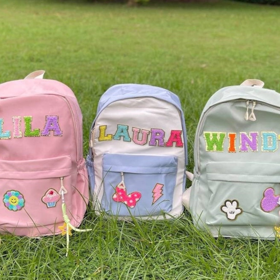 Personalized Chenille Letters Patch Kids School Backpack