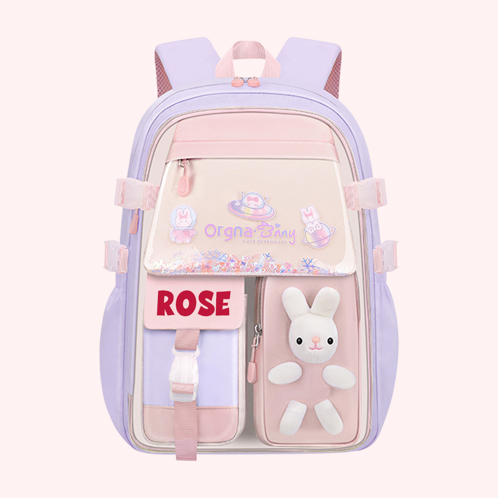 Personalized Upgraded Girls Backpack with Plush Bunny