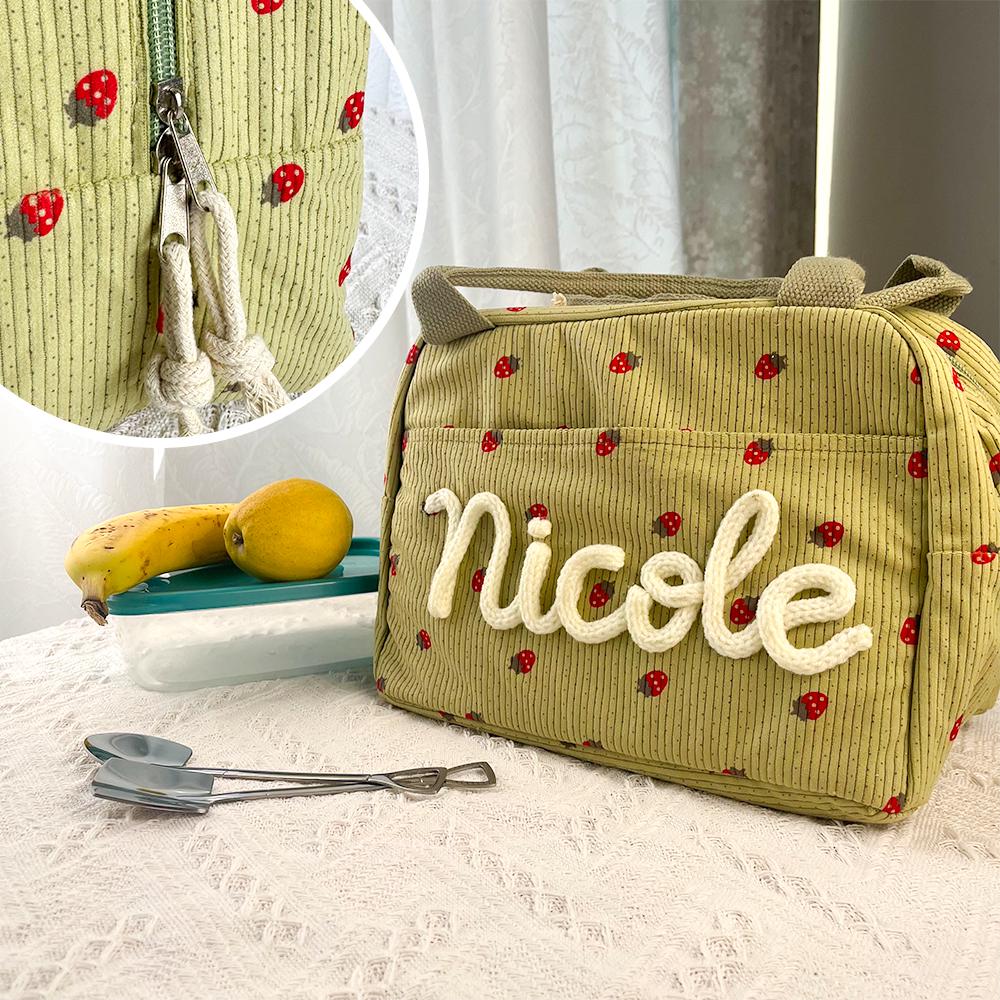 Personalized Kids Handmade Knitted Corduroy Lunch Bag