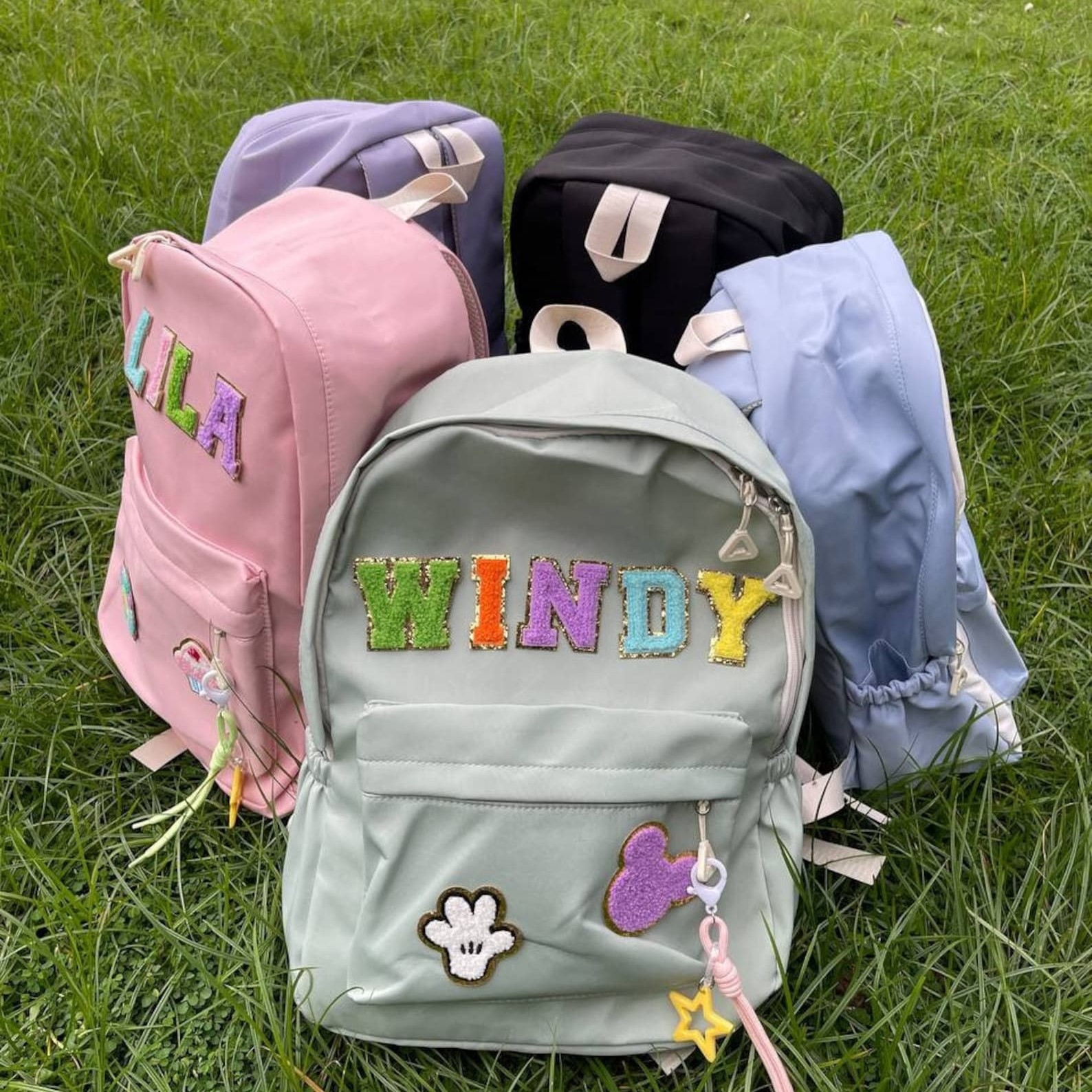 Personalized Chenille Letters Patch Kids School Backpack