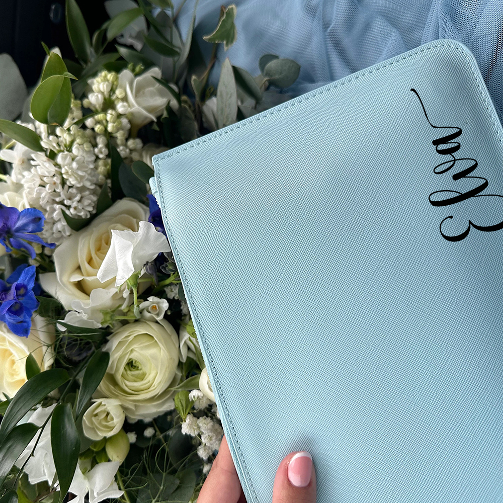 Personalised Linen Fine Grain Leather Makeup Clutch Bag