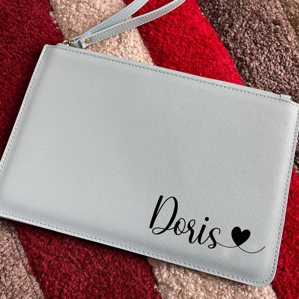 Personalised Linen Fine Grain Leather Makeup Clutch Bag