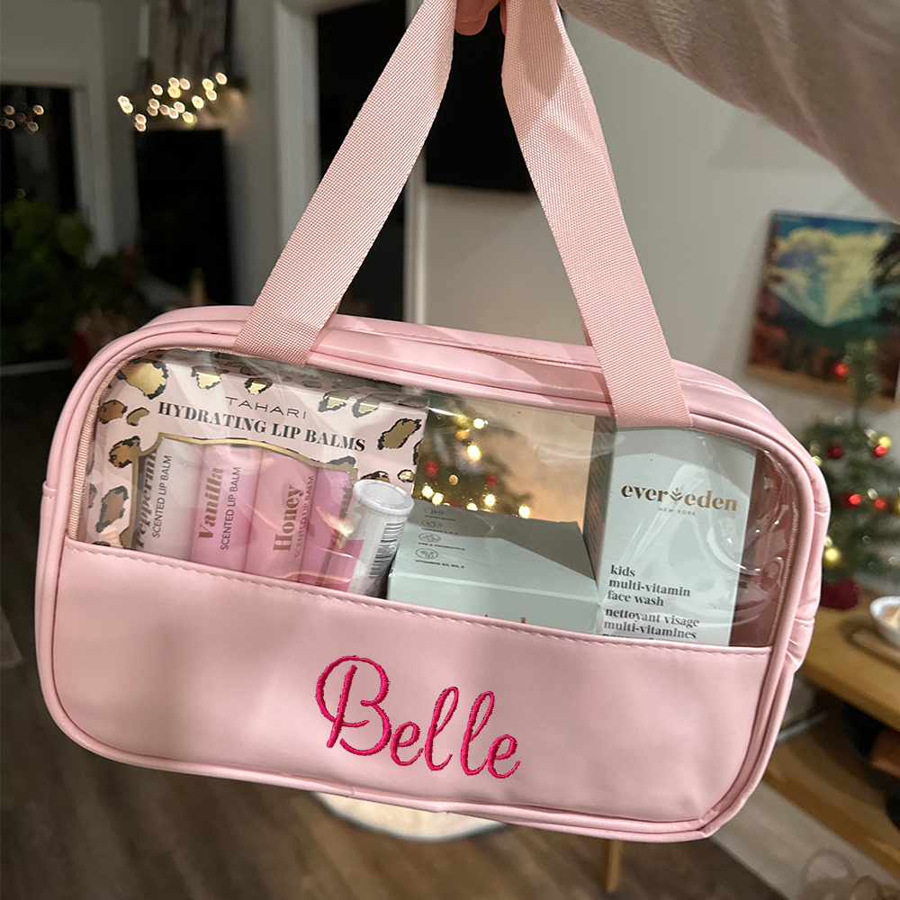 Personalized Embroidery Transparent Waterproof Cosmetics Toiletry Bag