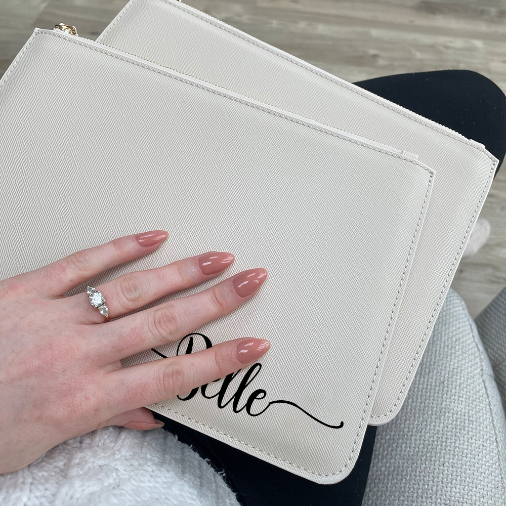 Personalised Linen Fine Grain Leather Makeup Clutch Bag