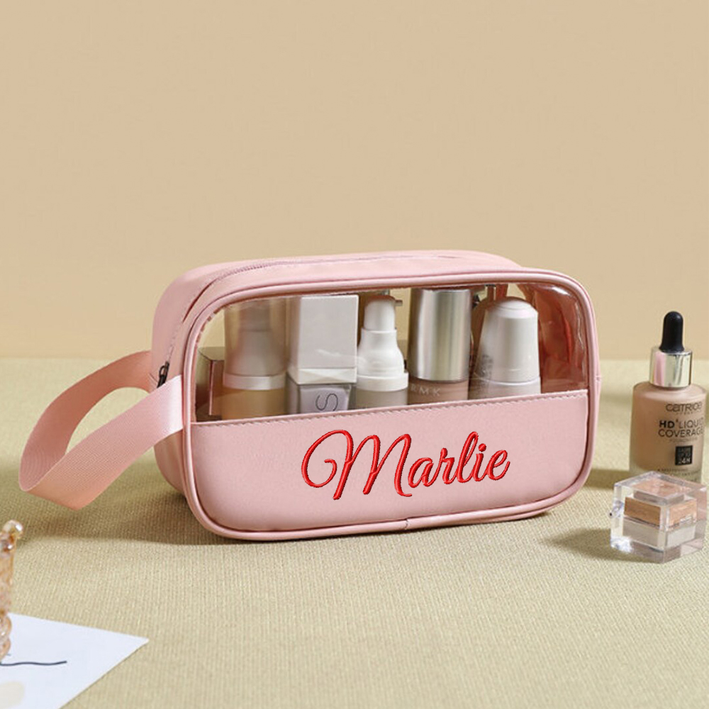Personalized Embroidery Transparent Waterproof Cosmetics Toiletry Bag