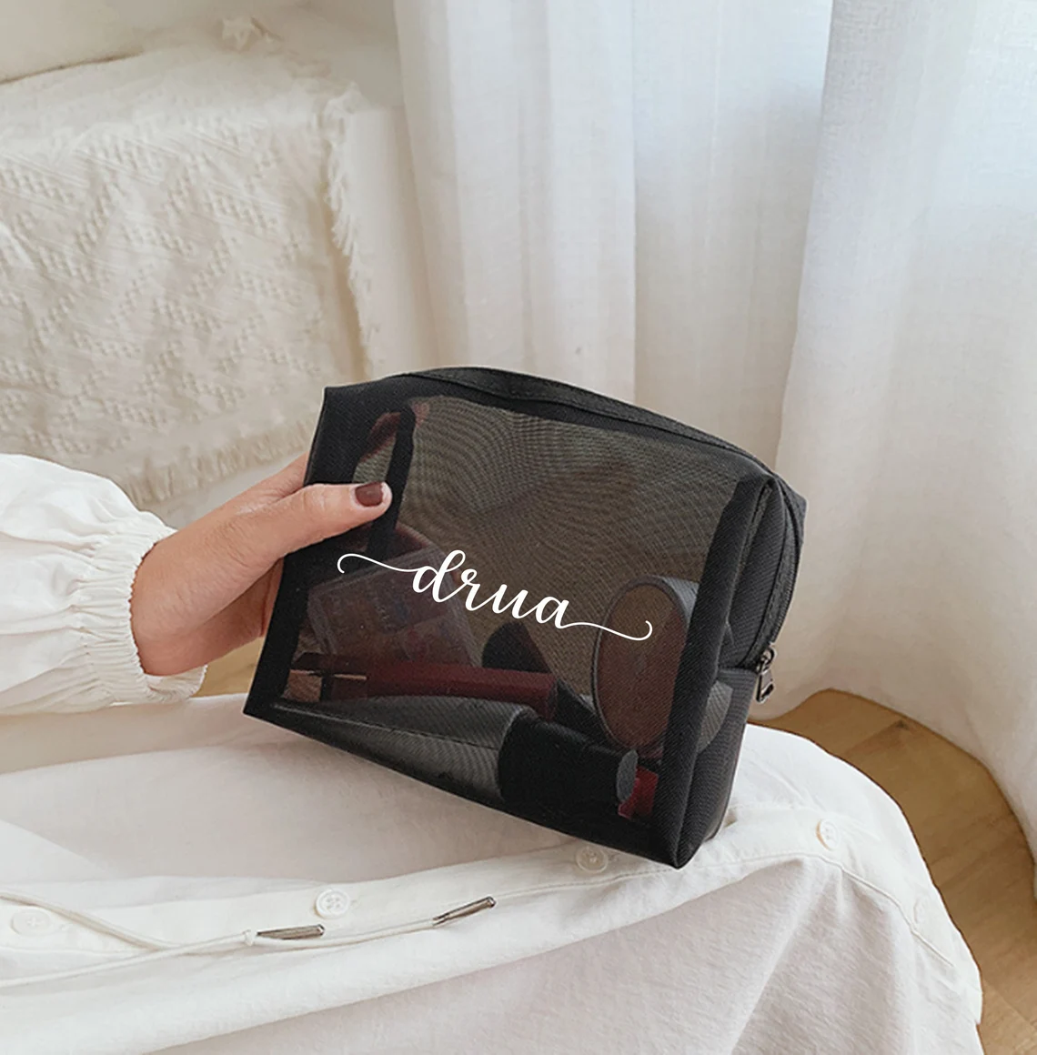 Personalized Zipper Mesh 3 Piece Set Makeup Bags