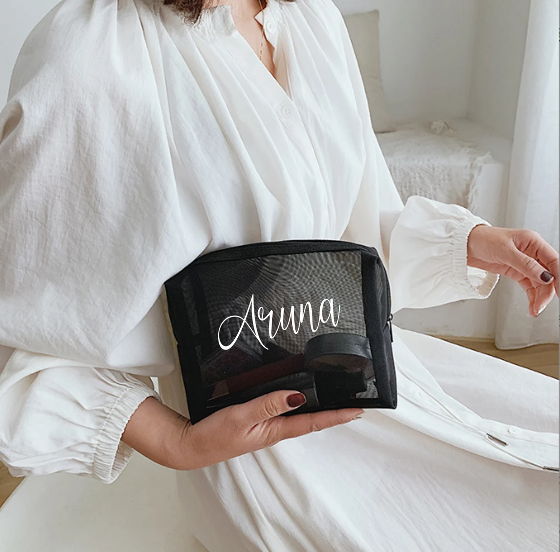 Personalized Zipper Mesh 3 Piece Set Makeup Bags