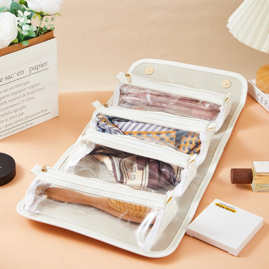 Personalized Multifunctional Birth Flowers Roll-Up Makeup Bag