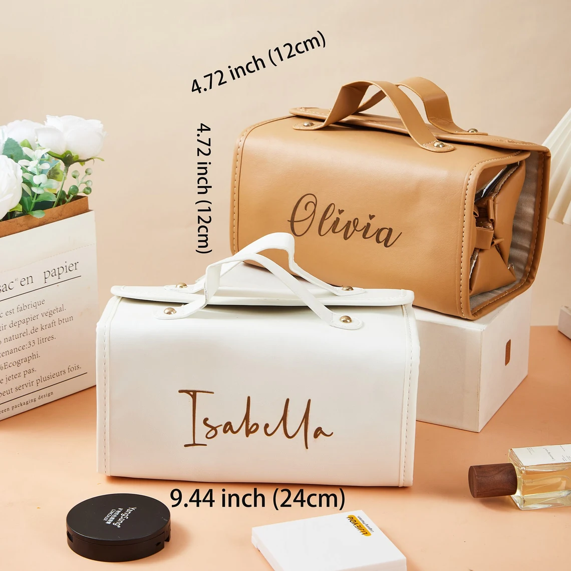 Personalized Multifunctional Birth Flowers Roll-Up Makeup Bag