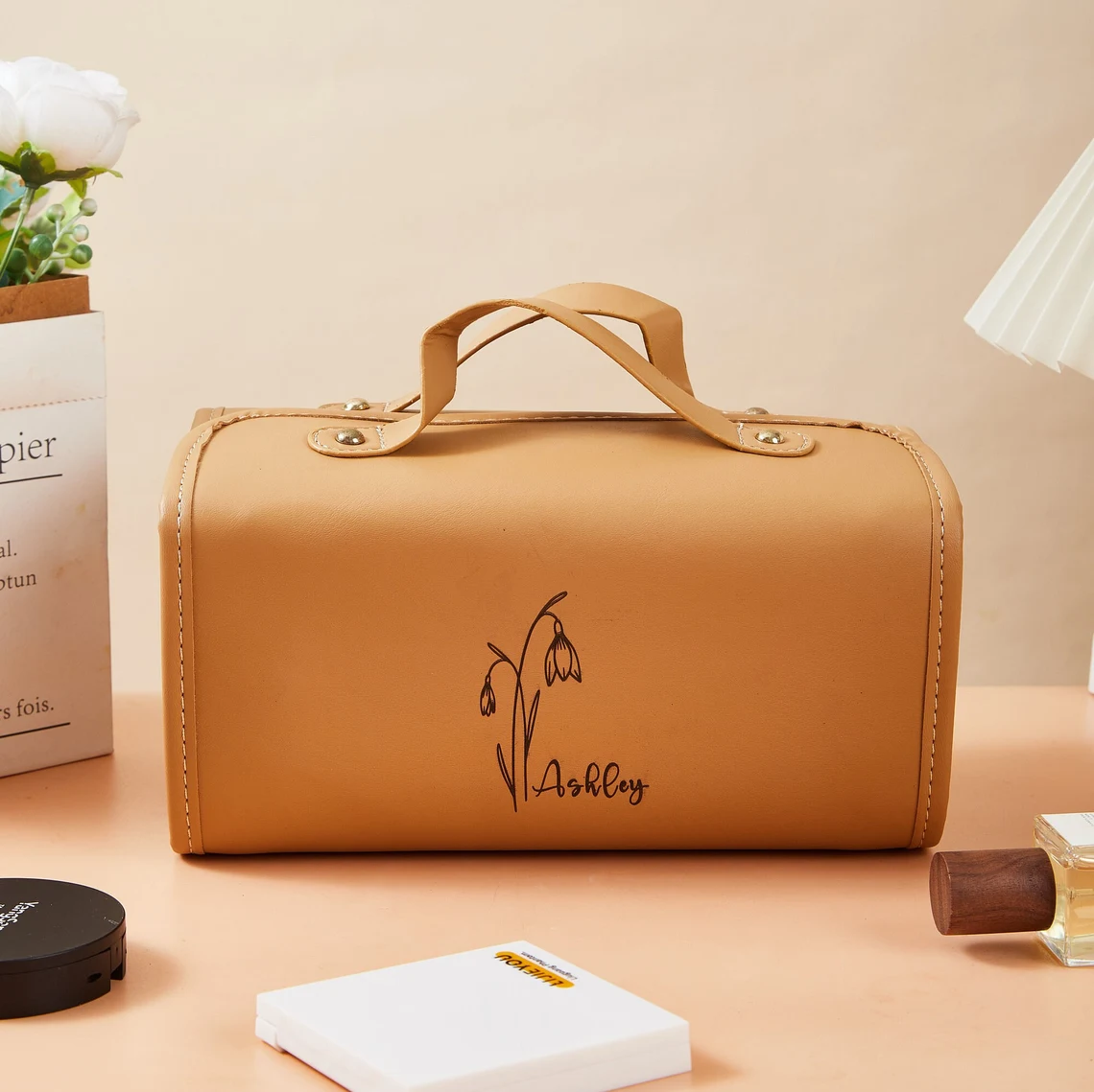 Personalized Multifunctional Birth Flowers Roll-Up Makeup Bag