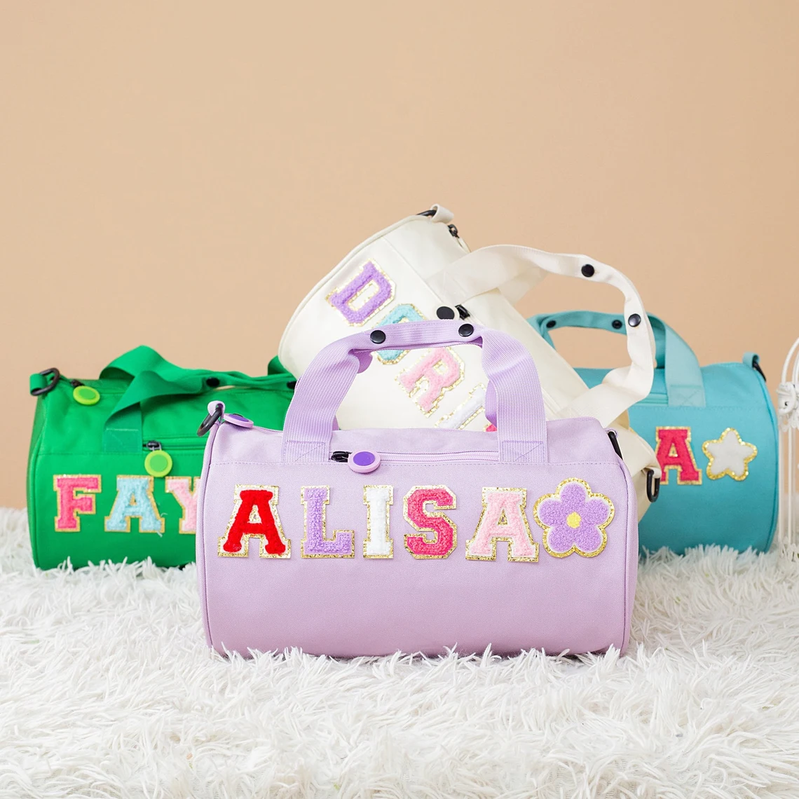 Personalized Chenille Letter Patch Water Proof Duffle Dance Bag